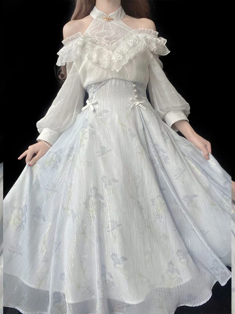 Women Floral Lolita One Piece  - French Vintage Floral Midi Dress ulasan dan harga