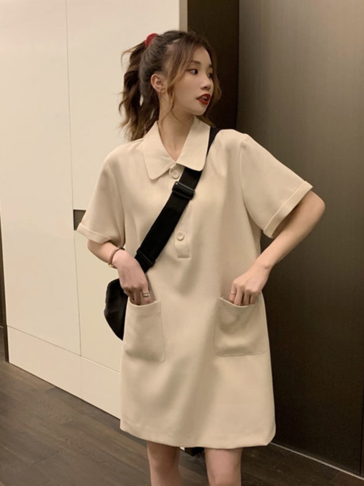 plus Size A-Line Dress  Collar - Korean Style A Line Shirt Dress ulasan dan harga