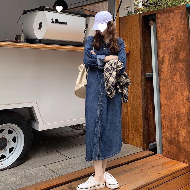 2026 New Women Denim Shirt Dre - Korean Style A Line Shirt Dress ulasan dan harga