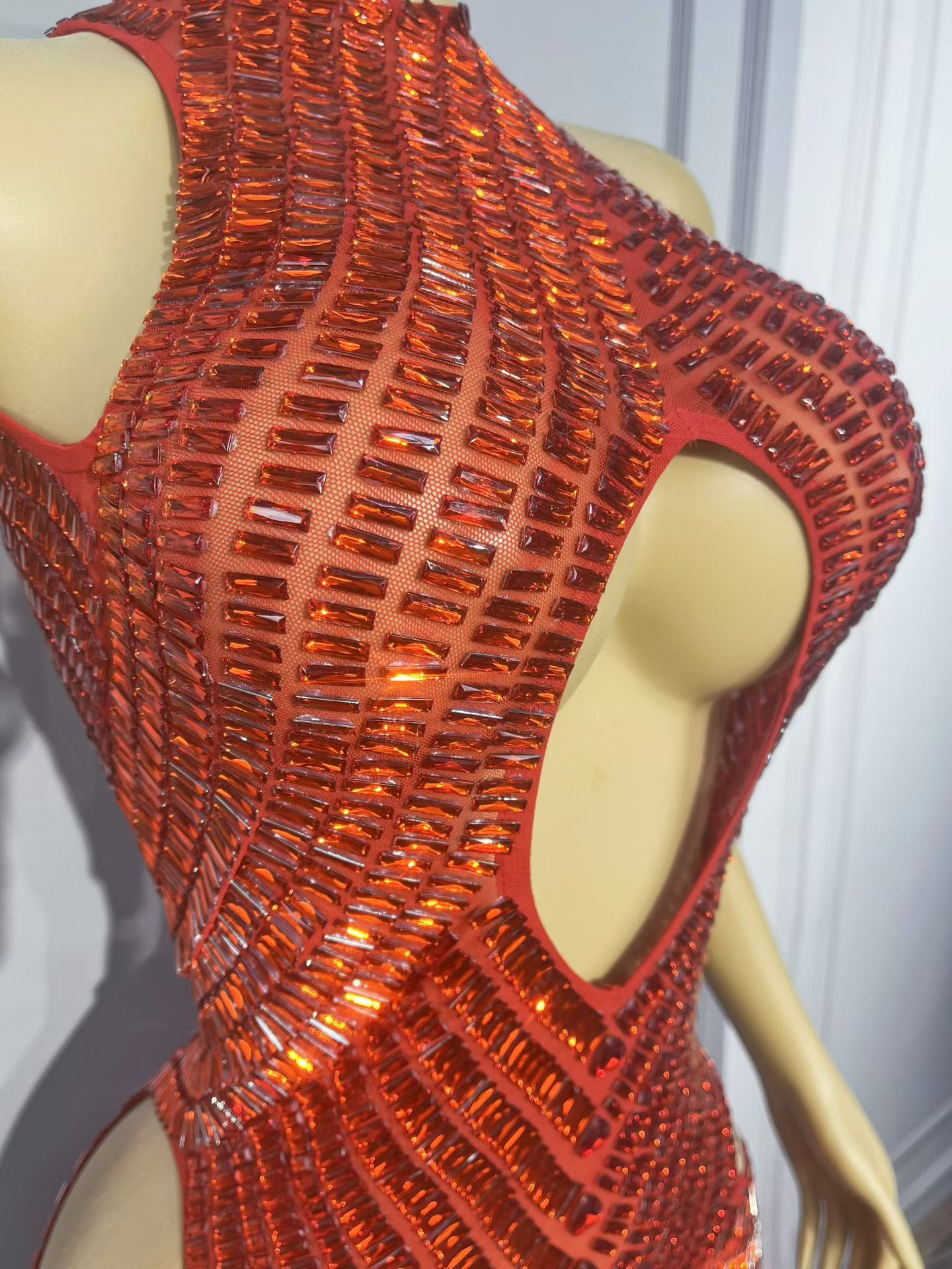 Luxury Red Rhinestone Hollow O - Sparkly Rhinestone Club Party Dress ulasan dan harga